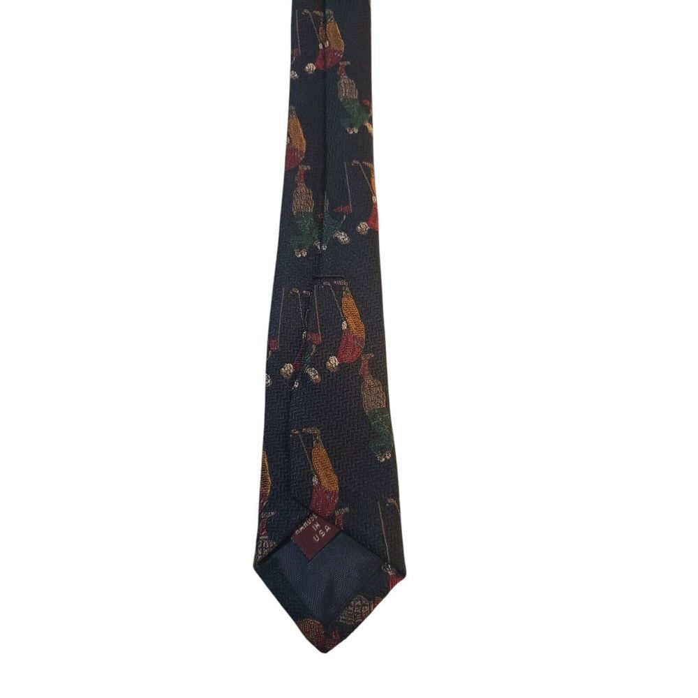 Vintage Jos A Bank Premier Collection Mens Tie Necktie Novelty Blue with Golfers - Picture 8 of 13